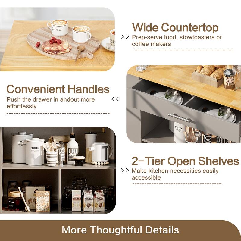 Kitchen Island with Towel Rack – Mobile Cart with Rubber Wood Top, Easy-Glide Storage