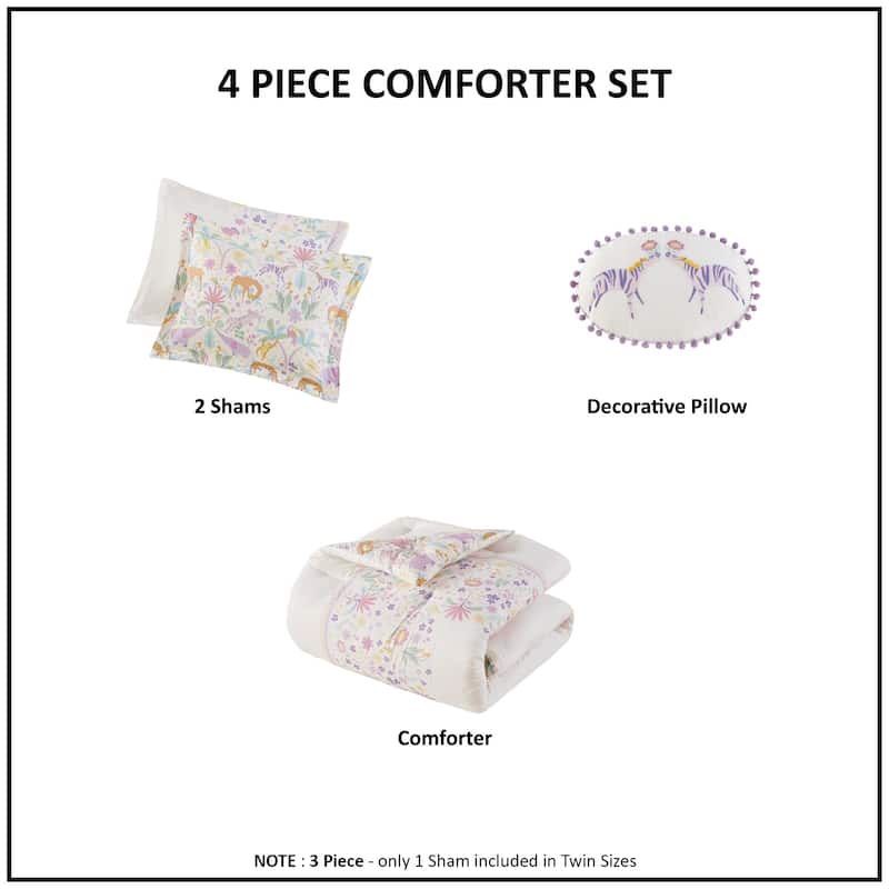 Intelligent Design Kids Thea Floral Reversible Cotton Comforter Set with Throw Pillow