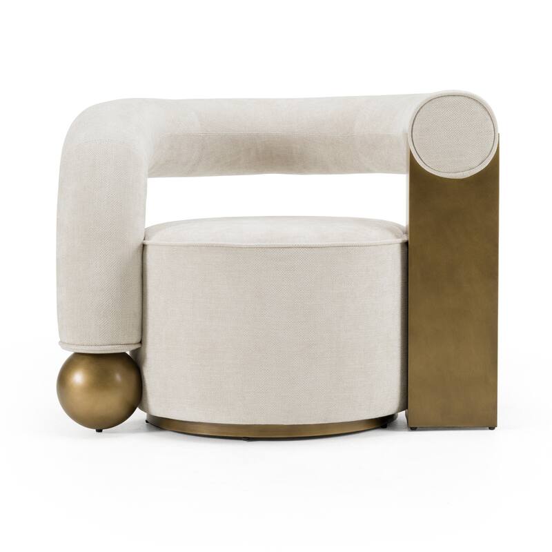 Divani Casa Tranquil Contemporary Beige Fabric & Antique Brass Accent Chair