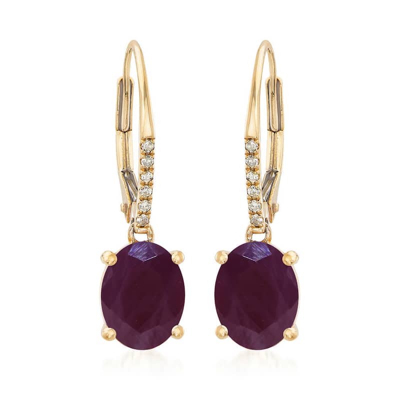 14Kt Yellow Gold Indian Ruby and Diamond Dangle Earrings