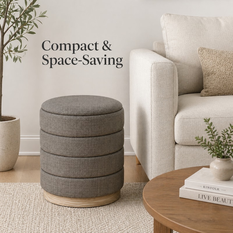 Aria Home Modern Cylinder Ottoman with Hidden Storage Upholstery Seat