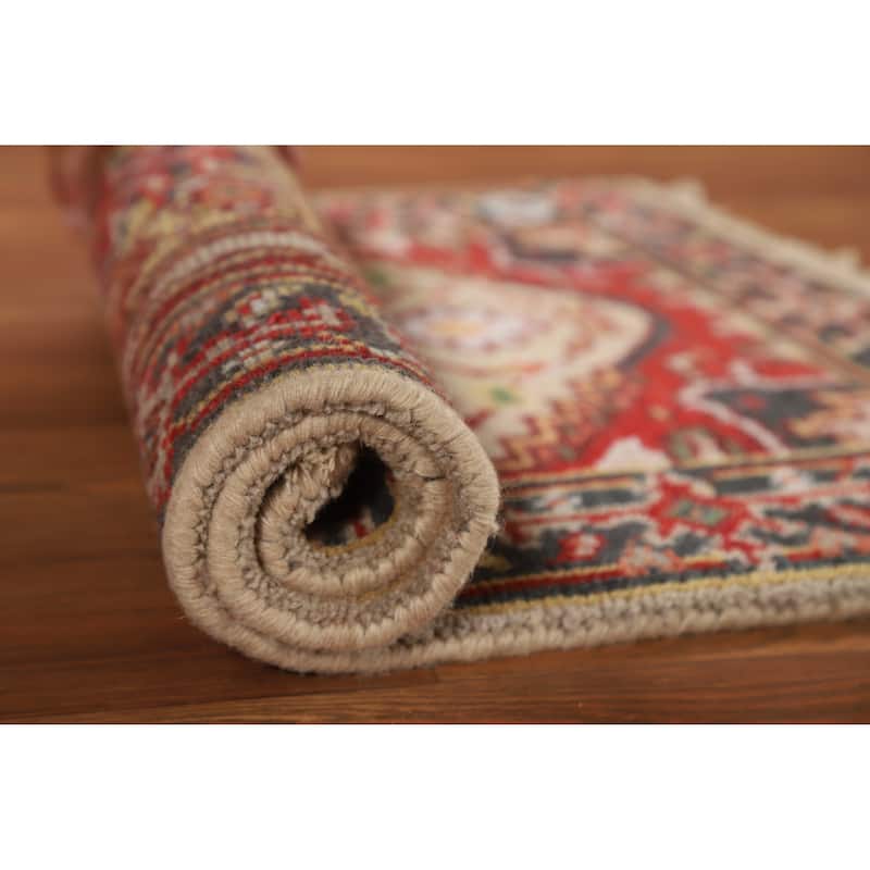 Hand Knotted Oriental 100% Wool Carpet Traditional Medallion Beige & Ivories Heriz (serapi) Area Rug - 3' 0'' X 2' 0''