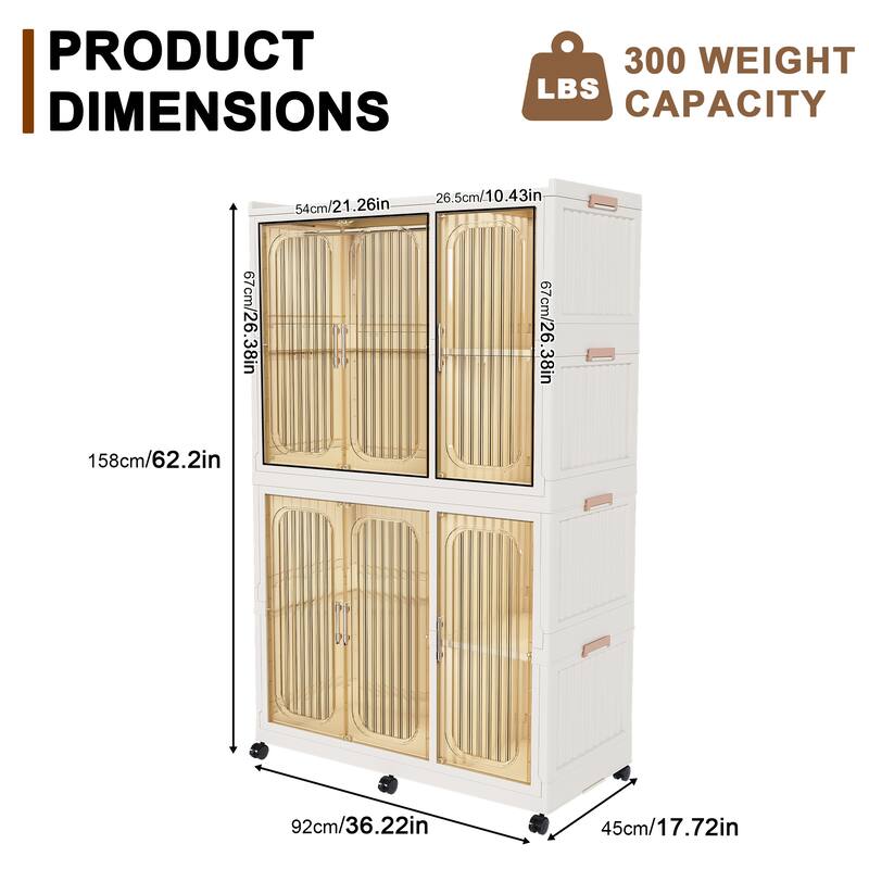 Portable Kids Wardrobe Closet with 6 Magnetic Doors, 6 Cubes, 2 Hanging Rods, 6 Hangers & Wheels, Plastic Clothes Organizer