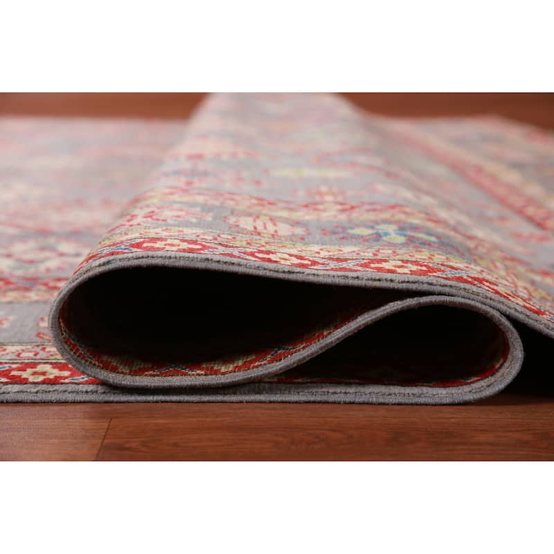Hand Knotted Oriental 100% Wool Carpet Traditional All-Over Greys & Charcoal Kazak Area Rug - 9' 8'' X 8' 2''