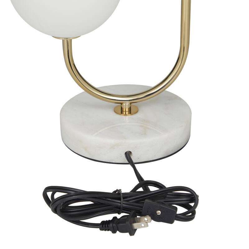 Metal Curved Orb 2 Light Room Table Lamp with White Glass Shades and Marble Base - Gold - Roche River Decor