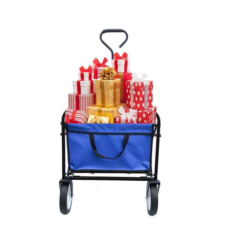 Durable Folding Utility Wagon Cart, 600D Polyester Fabric, 150 lbs Capacity, for Beach, Garden, Camping, and Shopping