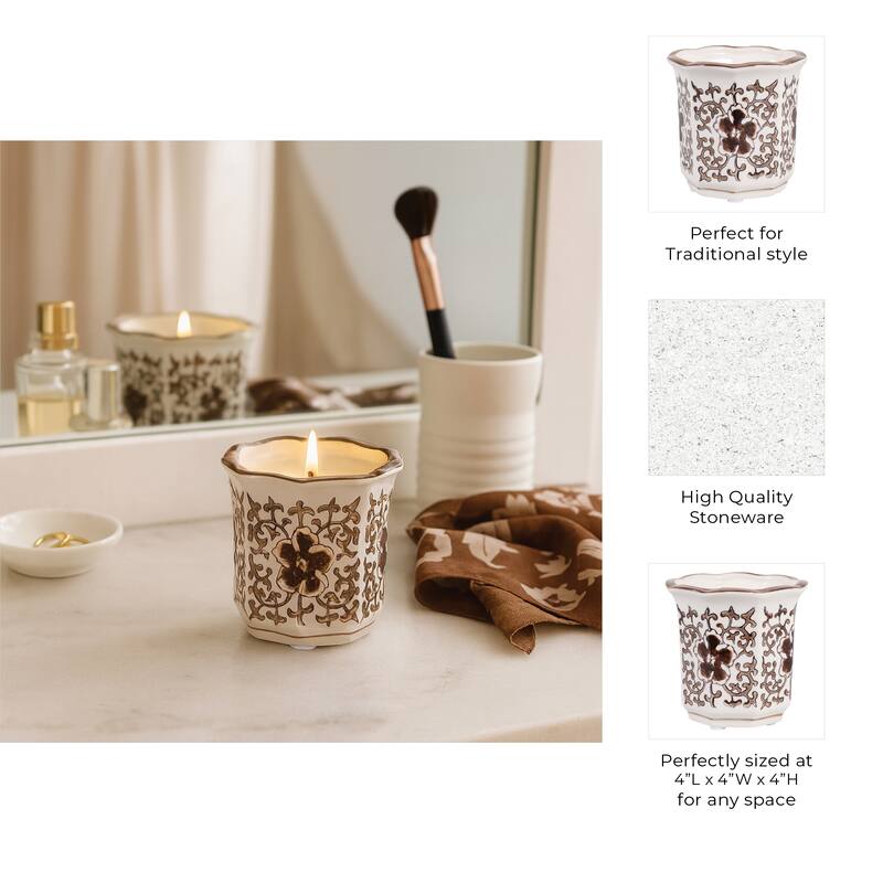 Modern Chinoiserie Ceramic Candle - Plumeria Scented - 4.0"