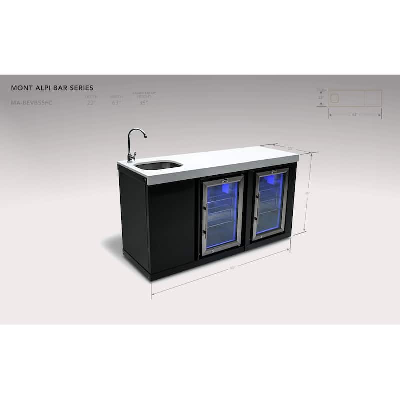 Mont Alp MA-BEVBSSFC 2-Piece Black Stainless Steel Modular Outdoor Kitchen Island Bar with 2 Fridges + Granite Countertops