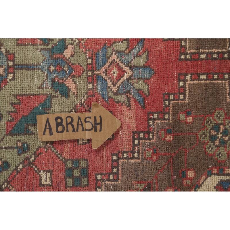 Geometric Tabriz Persian Vintage Runner Rug Handmade Wool Carpet - 3'7"x 11'3"