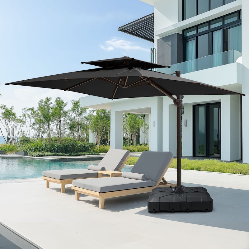 Pellebant Outdoor Patio 9 FT x 11.5 FT Double Top Cantilever Offset Umbrella with HDPE Base