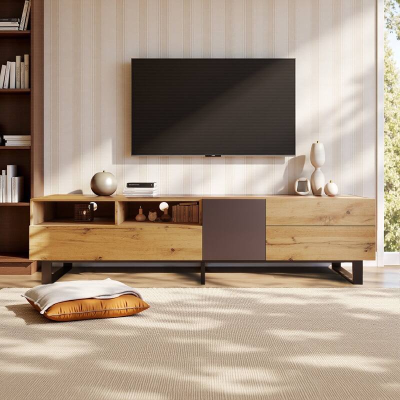 Modern TV Stand for TVs Up to 80", Media Console Entertainment Center with Double Storage & Drop-Down Door