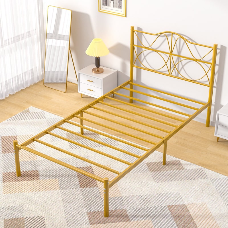 VECELO Metal Platform Bed Frame with Curved Headboard and Under-Bed Storage-No Box Spring Needed, Twin/Full/Queen Size