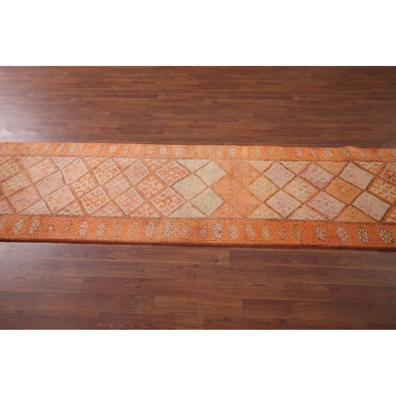 Oushak Turkish Vintage Runner Rug Hand-Knotted Geometric Wool Carpet - 2'8"x 13'7"