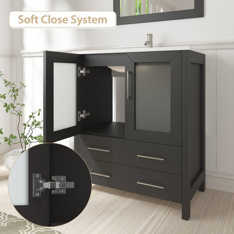 Vanity Art 24-Inch Single Sink Bathroom Vanity Set 2 Drawers, 1 Cabinet, 1 Shelf, Soft-Closing Doors with Free Mirror
