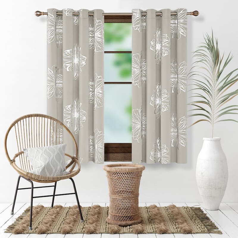 Deconovo Silver Floral Thermal Insulated Curtain Panel Pair(2 Panel) - 52W x 63L Inch - Light Beige