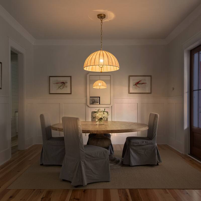 19.69" 1-Light Modern Hanging Pendant Light Fabric Shade Living Space - Dia.20-in