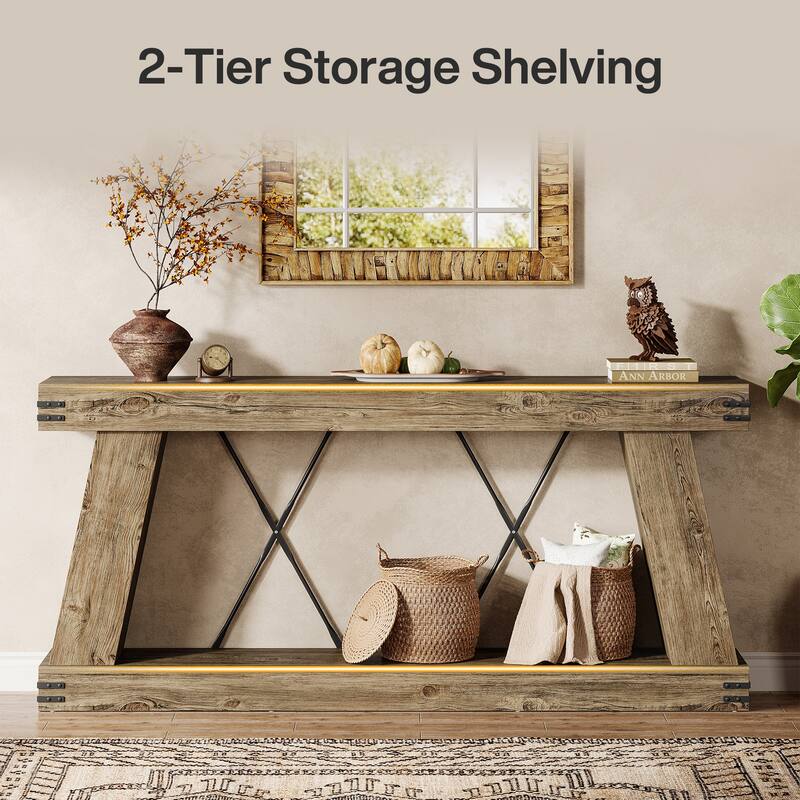 70.9” Farmhouse Console Table, Brown Entryway Table with Storage - Large