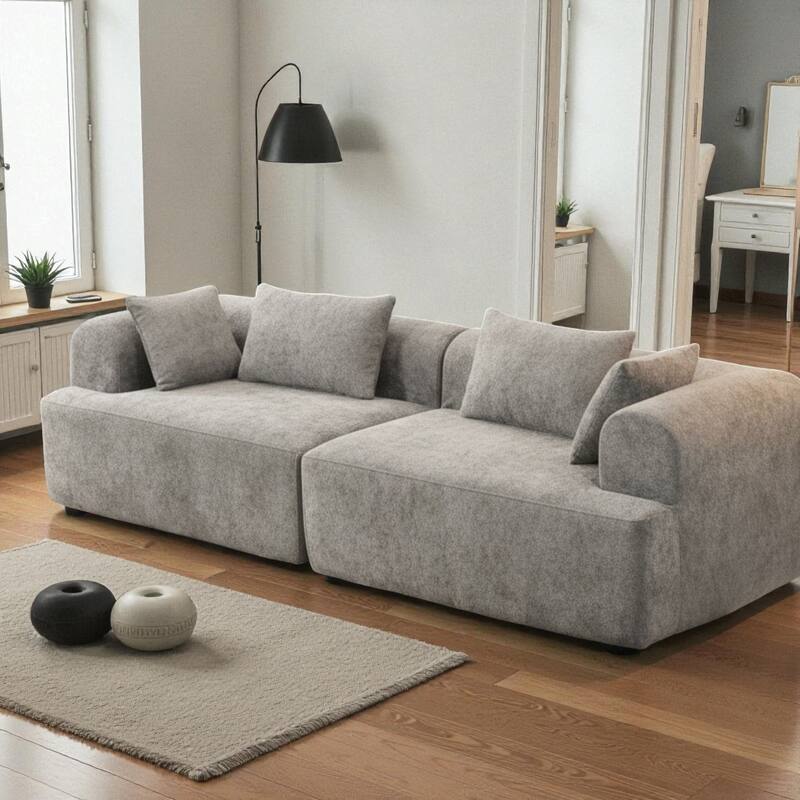 96" Full-Foam Modular Boucle Sectional Sofa, 2-Piece Low-Profile Couch with Rounded Arms