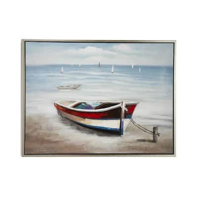 Canvas Sail Boat Living Room Framed Wall Art with Silver Frame - Multi Colored - Roche River Decor