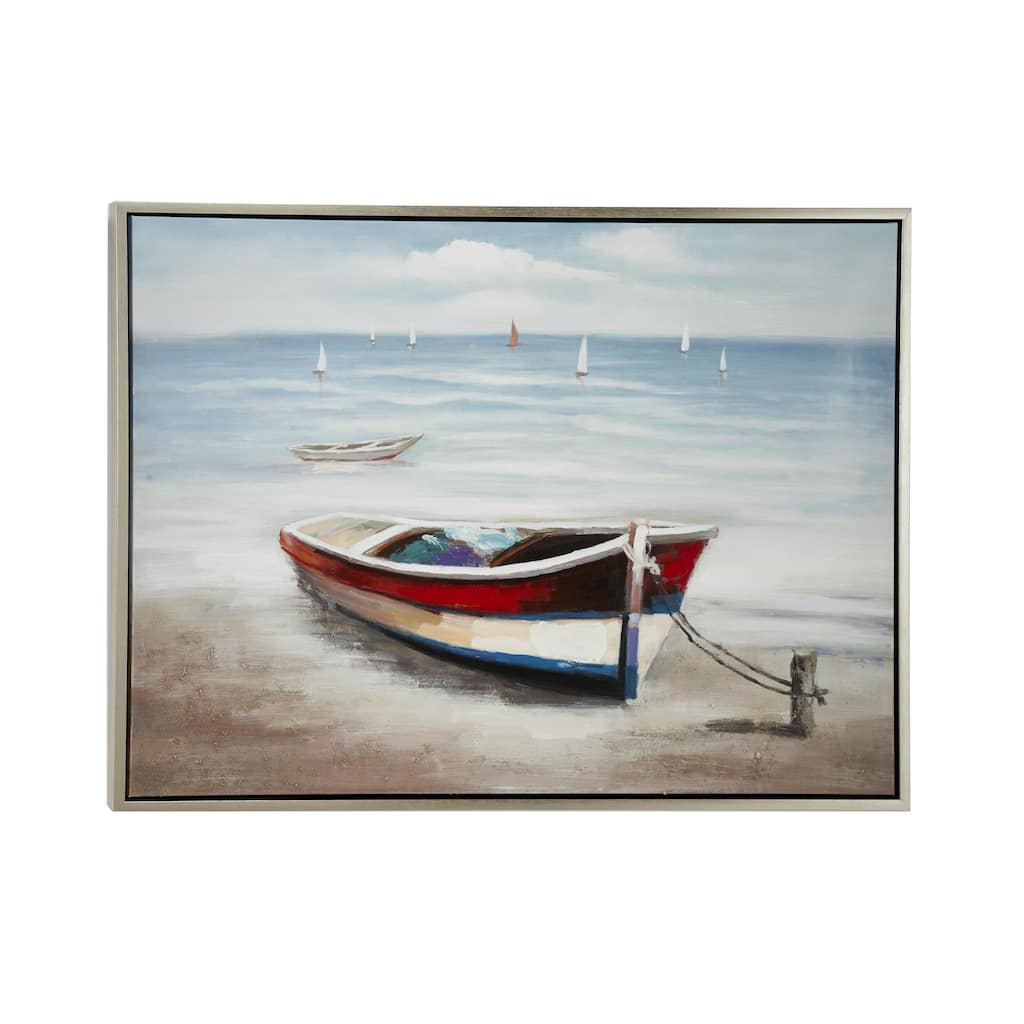 Canvas Sail Boat Living Room Framed Wall Art with Silver Frame - Multi Colored - Roche River Decor