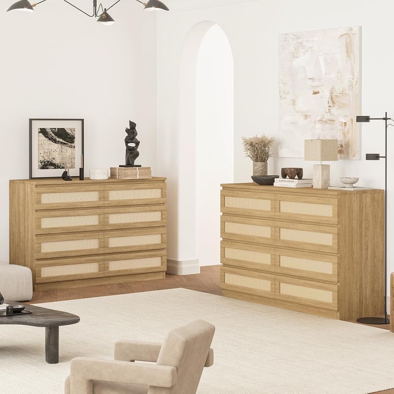 Rattan Dresser for Bedroom with 8 Drawers