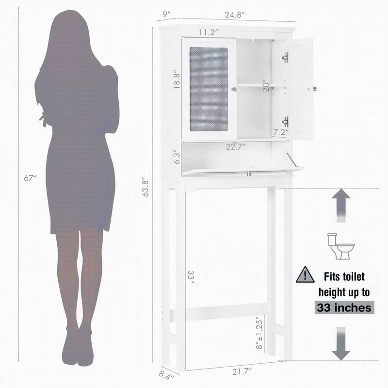 COSTARS Rattan Over-Toilet Cabinet with Tilt-Out Cube & Adjustable Shelf