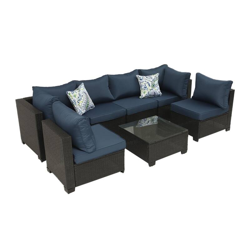 7-Piece PE Rattan Wicker Outdoor Patio Sectional Sofa Set with Cushions and Coffee Table
