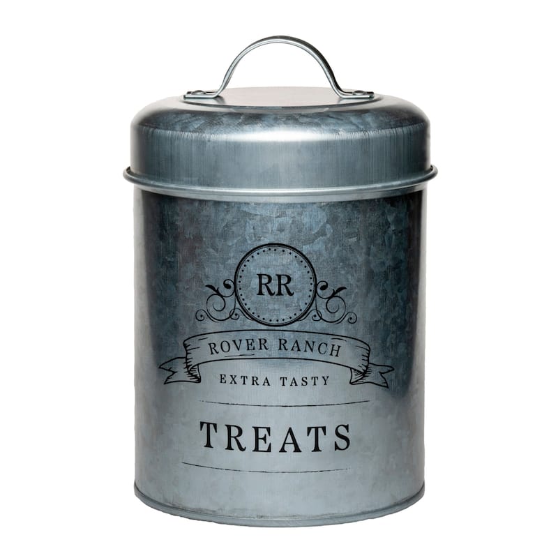 Amici Pet Rover Ranch Metal Treats Canister - 64 oz - 64 oz - Silver