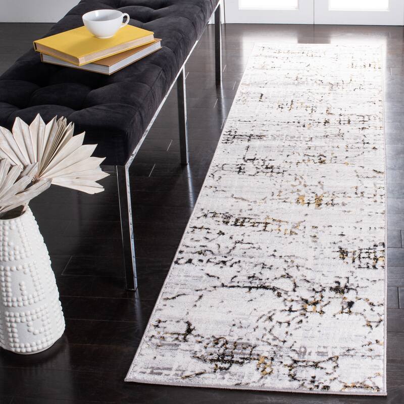 SAFAVIEH Amelia Mladenka Abstract Distressed Rug - 2' x 8' Runner - Grey/Gold