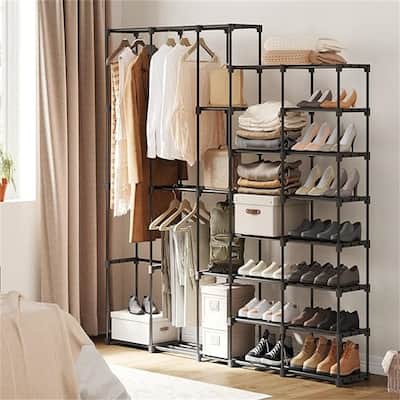 Portable Closet Wardrobe Clothes Rack with Shelves - 11.8 x 77.4 x66