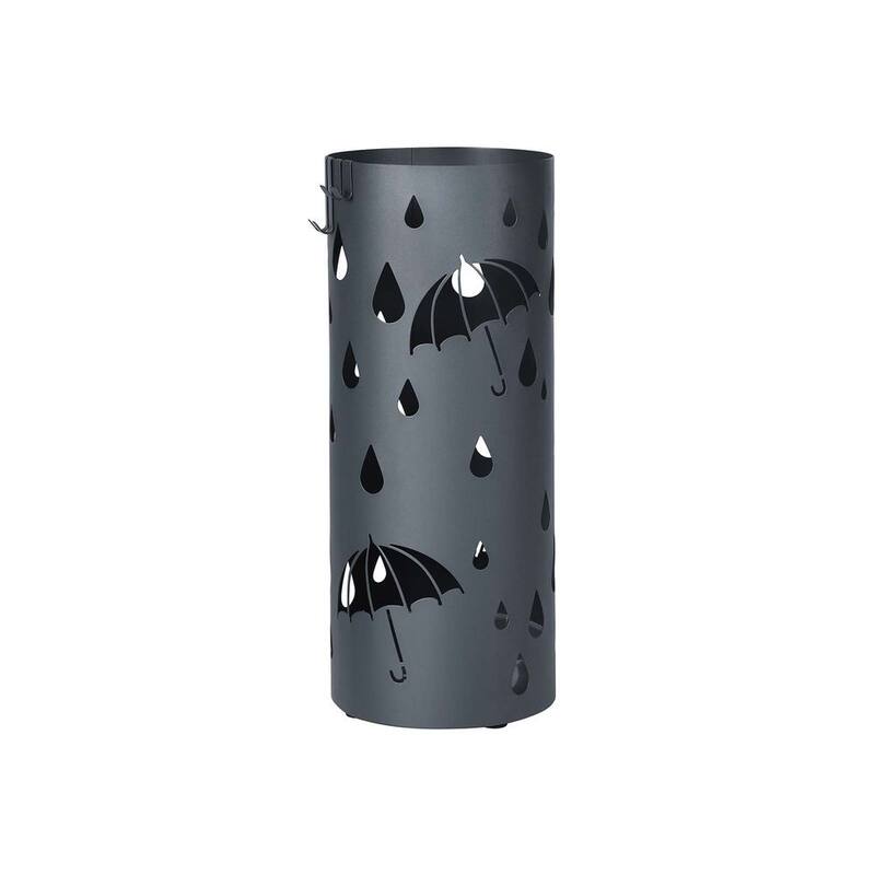 Umbrella Holder with Removable Drip Tray and Hooks Metal Storage Rack for Entryway or Hallway - Anthracite Grey