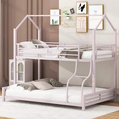 Metal House Bunk Bed, Twin over Full, Easy to Assemble, Suitable for living room, bedroom