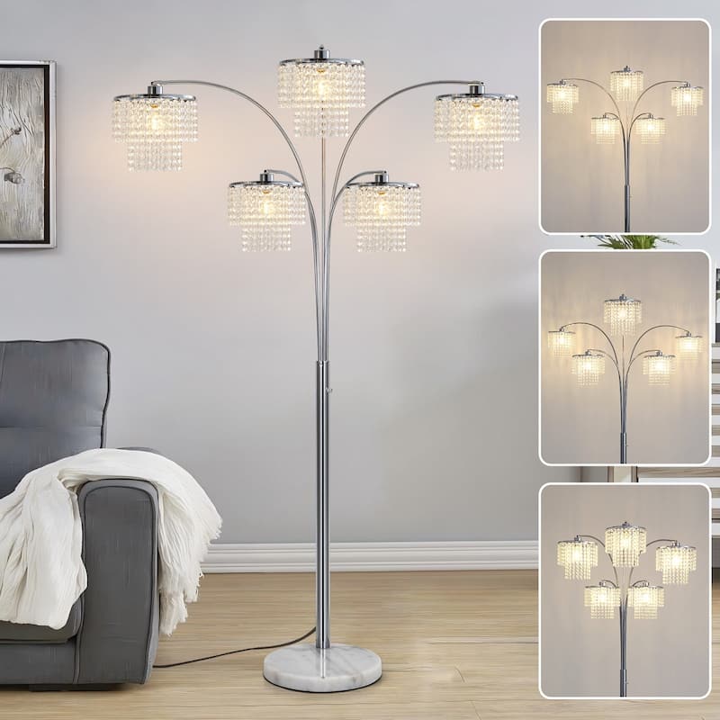 Brio 80" 5-Light Modern Crystal Arc Floor Lamp - 80
