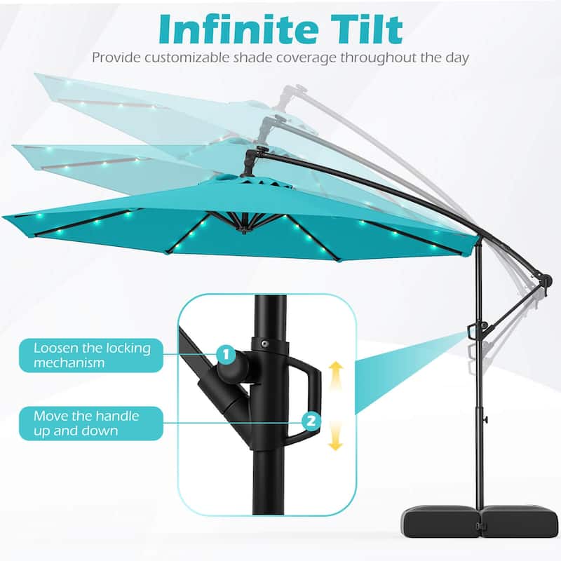 Costway 10 FT Solar Offset Hanging Umbrella Patio Cantilever Umbrella