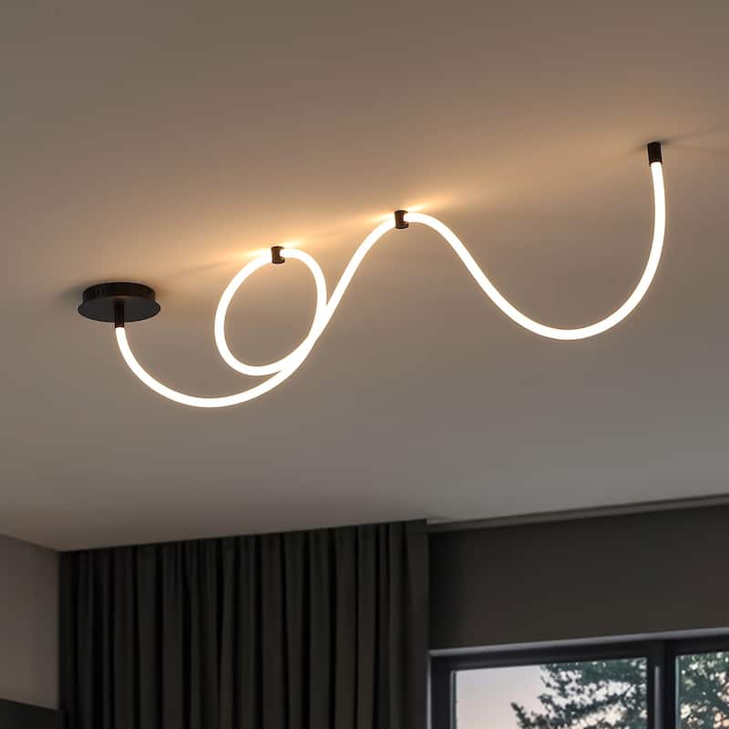 Adjustable Silicone Neon Rope LED Flush Mount, Dimmable, By JONATHAN Y - 1-Light - Black
