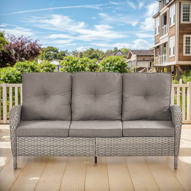 Gymojoy 3-Seat Outdoor Wicker Sofa with Professional Outdoor Cushions