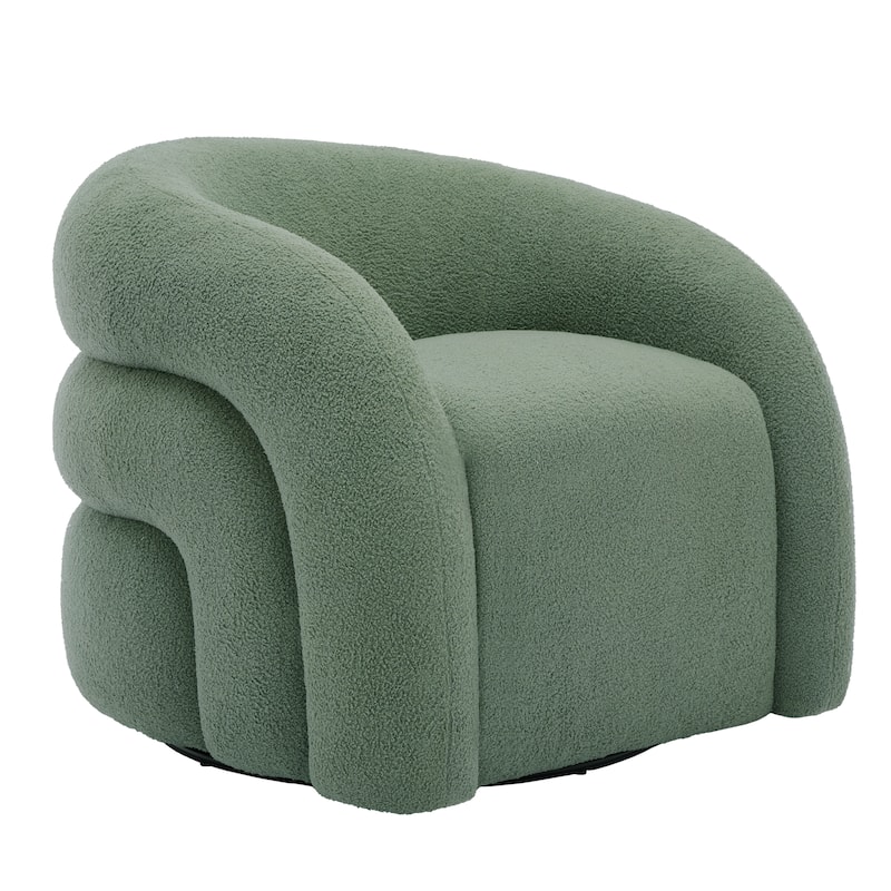Modern Upholstered Swivel 360 degree Rotation Boucle Barrel Chair