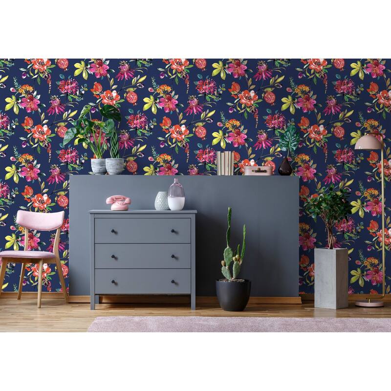 Melgrano Floral Navy Blue Unpasted Wallpaper – 396in x 20.8in
