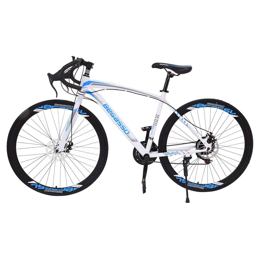 700C Adult Road Bike Steel Frame 17in High Rim Wheel Dual Disc Brake 21 Speed Gear System Men Road - 67x28x38.2in