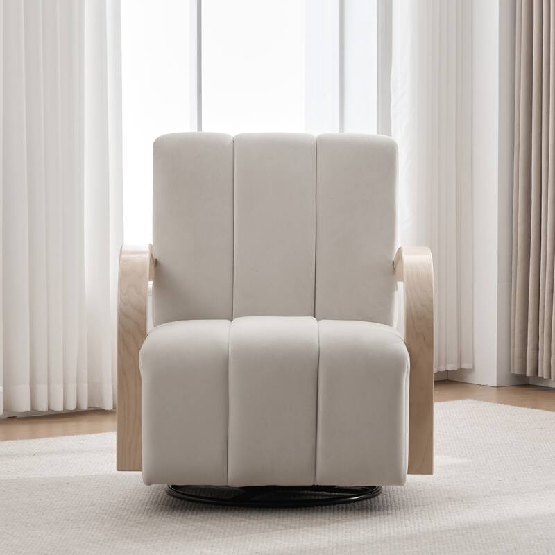 30.3"W Upholstered Swivel Accent Chair with Solid Wood Armrests, Channel Tufted Lounge Chair Single Reading Sofa Chair