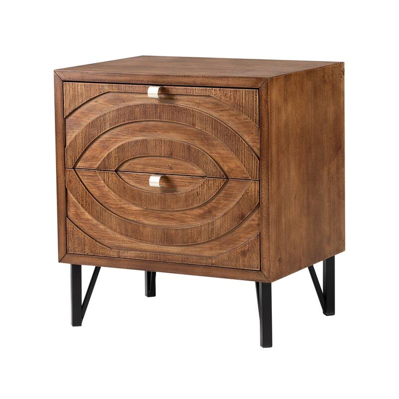 COSIEST Solid Wood Brown Nightstands w Drawers