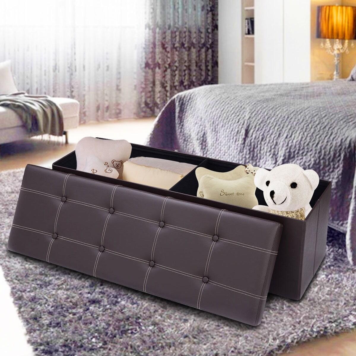 Folding leather new arrivals ottoman