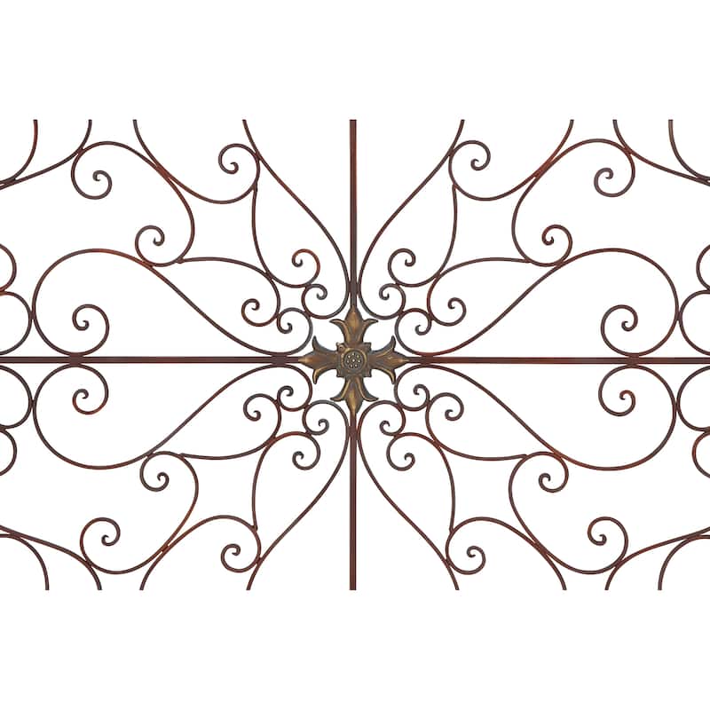 Brown Metal Scrolled Medallion Fleur De Lis Home Wall Decor