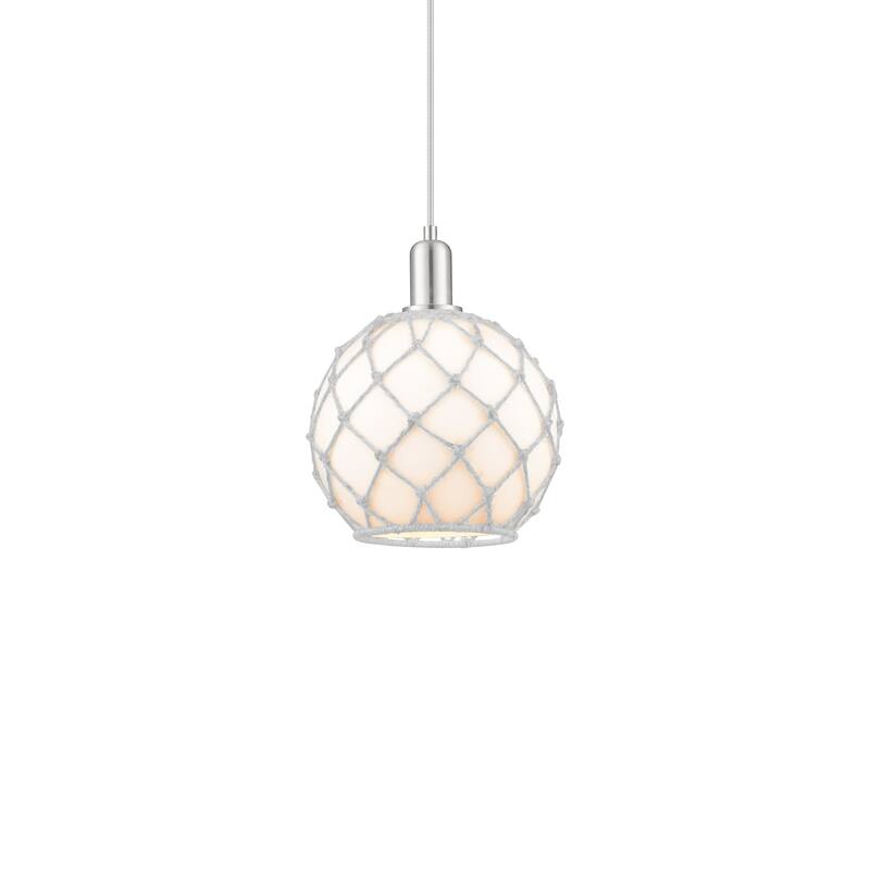 Innovations Lighting 716-1P-13-10 Farmhouse Rope Pendant Farmhouse - Brushed Satin Nickel / White Glass with White Rope
