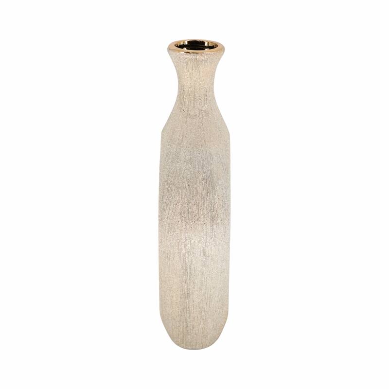 Modern Ceramic Textured Oval Cut-Out Vase - Home Decor - 13"