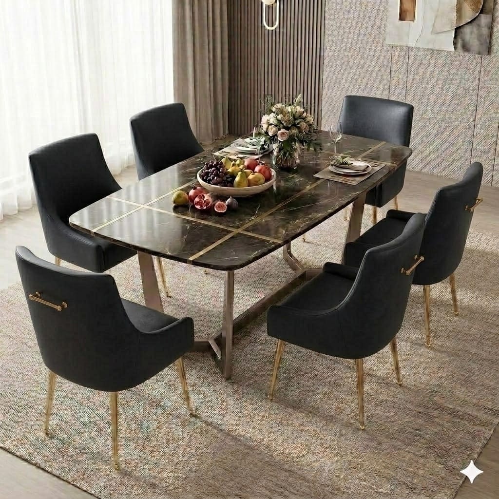 SEYNAR Modern Glam PU Leather Dining Chair or Vanity Chair Set of 6 with Rear Handle