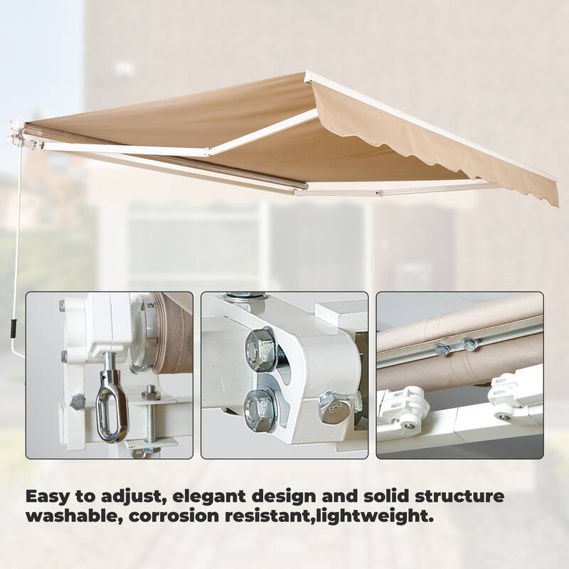 khaki Retractable Outdoor Patio Awnings with Manual Handle