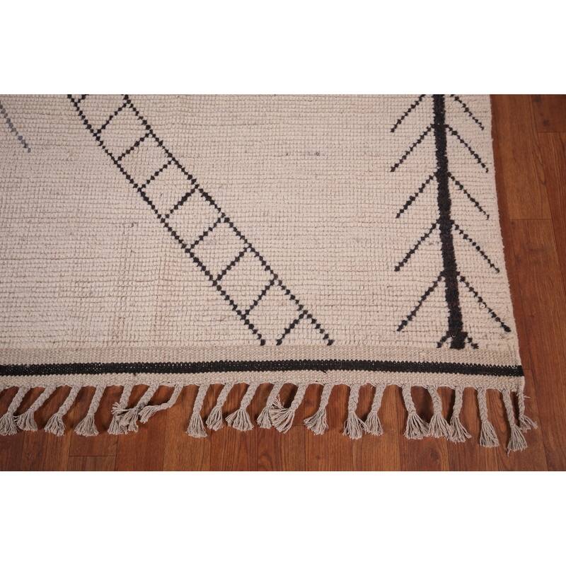 Geometric Ivory Moroccan Oriental Area Rug Handmade Wool Carpet - 9'0"x 13'3"
