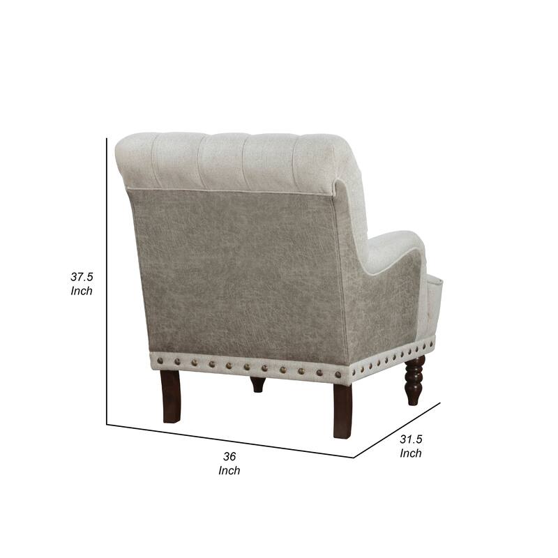 Zeya Accent Armchair, Button Tufted Beige Textured Polyester, Brown