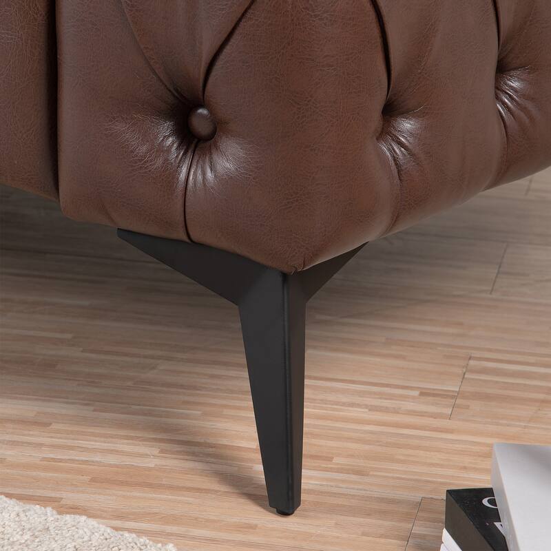 84.06" PU Traditional Square Arm 3-Seater Sofa with Removable Cushions, Pocket Spring Seat, and Iron Sled Base